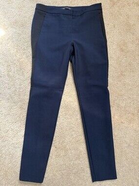 Zara Womens Navy Blue Slim Leg Tuxedo Stripe  Pants Slacks Career Business